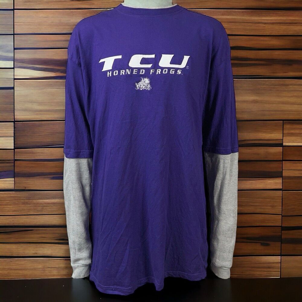 VTG TCU Horned Frogs Texas Christian Mens 2XL LONG Long sleeve Waffle T Shirt